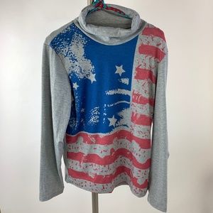 K XUAN American Flag Inspired Tee Shirt with Turtle Neck and Long Sleeves